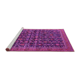 Sideview of Machine Washable Oriental Pink Traditional Rug, wshurb2365pnk