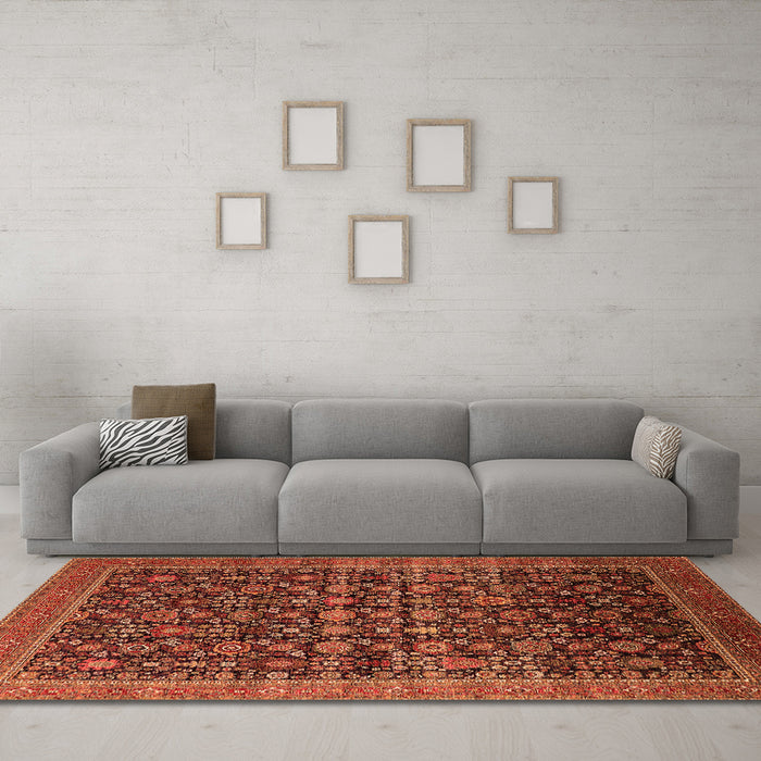 Machine Washable Oriental Orange Traditional Area Rugs in a Living Room, wshurb2365org