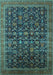 Machine Washable Oriental Turquoise Traditional Area Rugs, wshurb2365turq