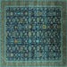 Square Machine Washable Oriental Turquoise Traditional Area Rugs, wshurb2365turq