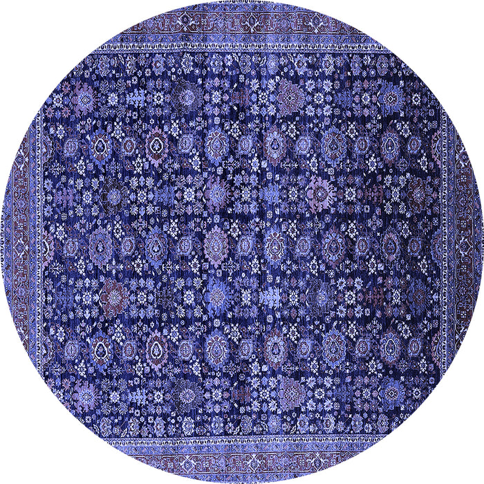 Round Machine Washable Oriental Blue Traditional Rug, wshurb2365blu