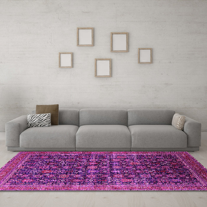Machine Washable Oriental Pink Traditional Rug in a Living Room, wshurb2365pnk