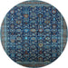 Round Machine Washable Oriental Light Blue Traditional Rug, wshurb2365lblu