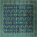 Square Oriental Turquoise Traditional Rug, urb2365turq