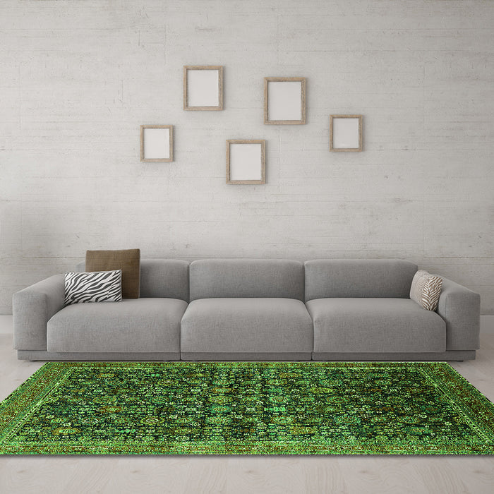 Machine Washable Oriental Green Traditional Area Rugs in a Living Room,, wshurb2365grn
