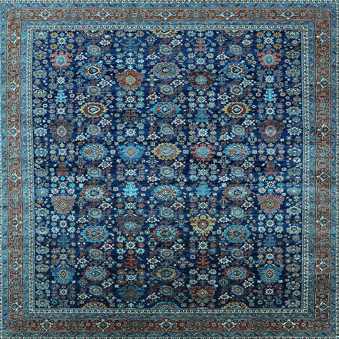 Square Machine Washable Oriental Light Blue Traditional Rug, wshurb2365lblu