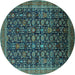 Round Machine Washable Oriental Turquoise Traditional Area Rugs, wshurb2365turq