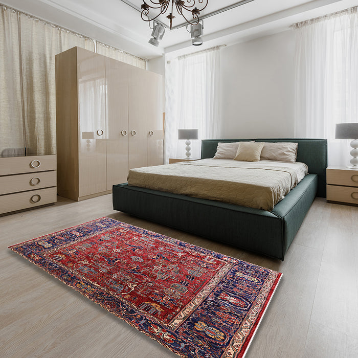 Machine Washable Industrial Modern Rosy Pink Rug in a Bedroom, wshurb2366