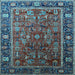 Square Machine Washable Oriental Light Blue Traditional Rug, wshurb2366lblu