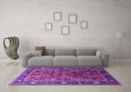Machine Washable Oriental Purple Traditional Area Rugs in a Living Room, wshurb2366pur