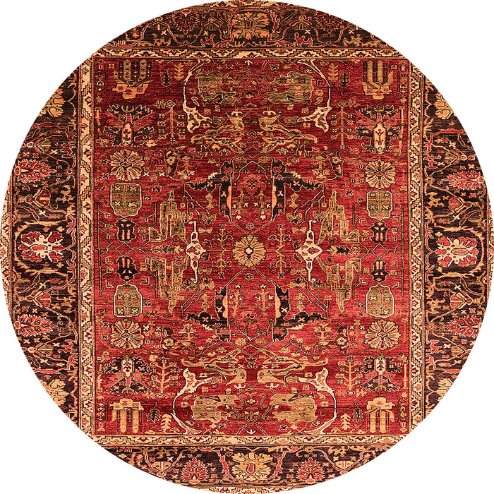 Round Oriental Orange Traditional Rug, urb2366org