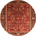 Round Oriental Orange Traditional Rug, urb2366org