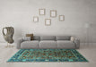 Machine Washable Oriental Turquoise Traditional Area Rugs in a Living Room,, wshurb2366turq