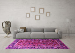 Machine Washable Oriental Pink Traditional Rug in a Living Room, wshurb2366pnk