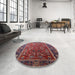 Round Mid-Century Modern Pink Oriental Rug in a Office, urb2366