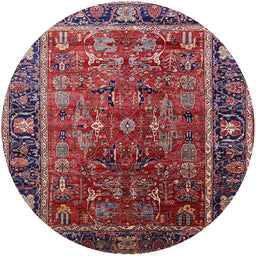 Round Mid-Century Modern Pink Oriental Rug, urb2366