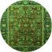 Round Machine Washable Oriental Green Traditional Area Rugs, wshurb2366grn