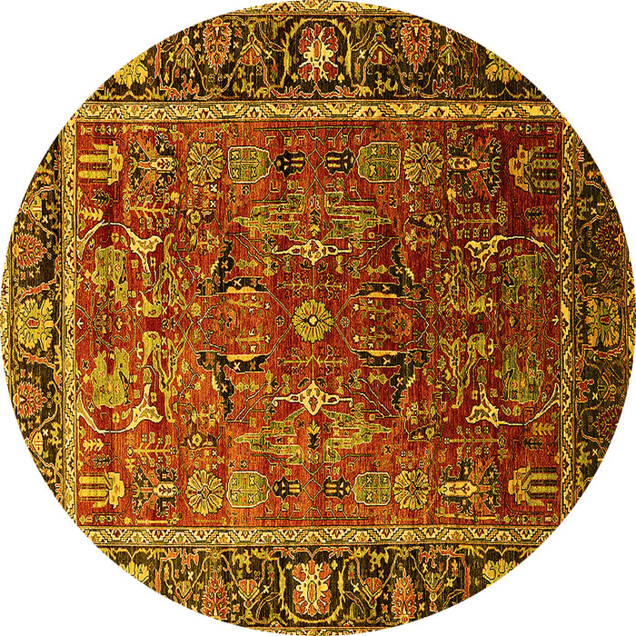 Round Oriental Yellow Traditional Rug, urb2366yw