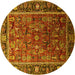 Round Oriental Yellow Traditional Rug, urb2366yw