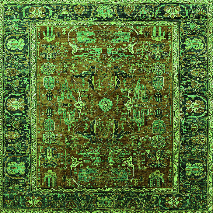 Square Machine Washable Oriental Green Traditional Area Rugs, wshurb2366grn