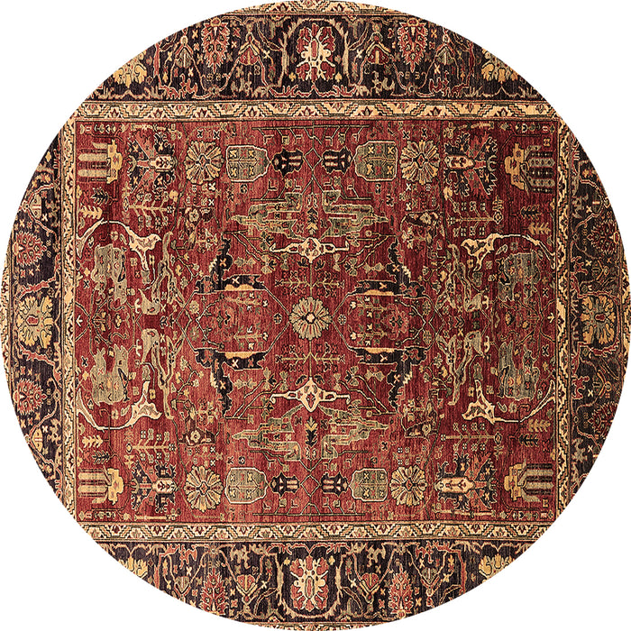 Round Machine Washable Oriental Brown Traditional Rug, wshurb2366brn