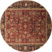 Round Machine Washable Oriental Brown Traditional Rug, wshurb2366brn