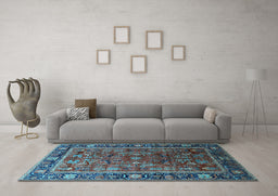 Machine Washable Oriental Light Blue Traditional Rug in a Living Room, wshurb2366lblu