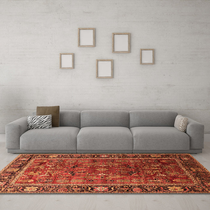 Machine Washable Oriental Orange Traditional Area Rugs in a Living Room, wshurb2366org
