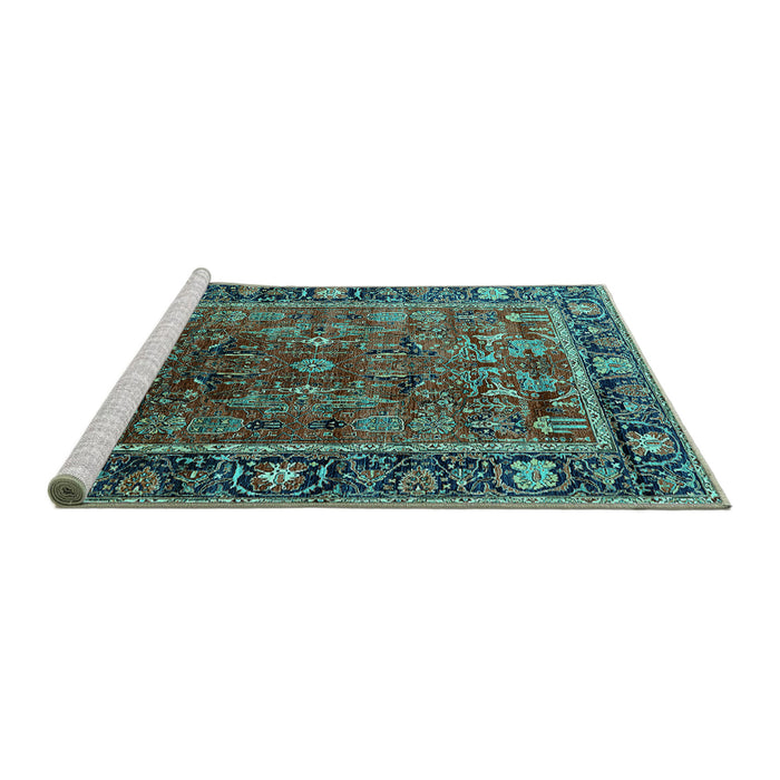 Sideview of Machine Washable Oriental Turquoise Traditional Area Rugs, wshurb2366turq