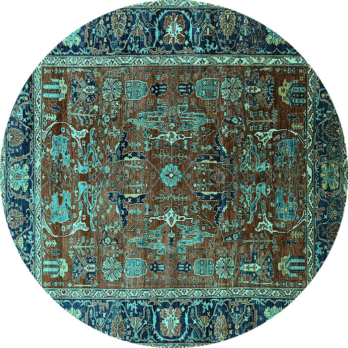 Round Oriental Turquoise Traditional Rug, urb2366turq