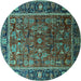 Round Oriental Turquoise Traditional Rug, urb2366turq