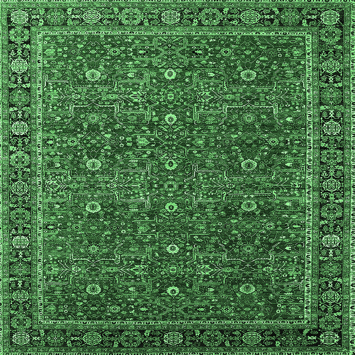Square Oriental Emerald Green Traditional Rug, urb2367emgrn