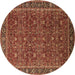 Round Machine Washable Oriental Brown Traditional Rug, wshurb2367brn