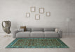 Machine Washable Oriental Turquoise Traditional Area Rugs in a Living Room,, wshurb2367turq