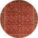 Round Machine Washable Oriental Orange Traditional Area Rugs, wshurb2367org