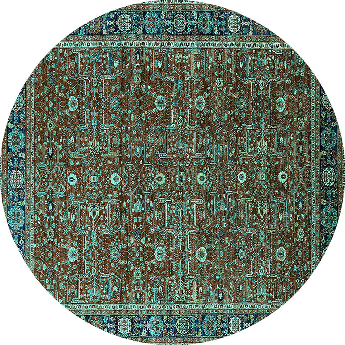 Round Machine Washable Oriental Turquoise Traditional Area Rugs, wshurb2367turq