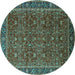 Round Machine Washable Oriental Turquoise Traditional Area Rugs, wshurb2367turq