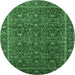 Round Machine Washable Oriental Emerald Green Traditional Area Rugs, wshurb2367emgrn