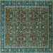 Square Machine Washable Oriental Turquoise Traditional Area Rugs, wshurb2367turq