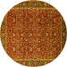 Round Machine Washable Oriental Yellow Traditional Rug, wshurb2367yw