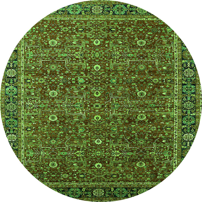 Round Machine Washable Oriental Green Traditional Area Rugs, wshurb2367grn