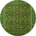 Round Machine Washable Oriental Green Traditional Area Rugs, wshurb2367grn