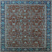 Square Machine Washable Oriental Light Blue Traditional Rug, wshurb2367lblu