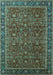 Machine Washable Oriental Turquoise Traditional Area Rugs, wshurb2367turq