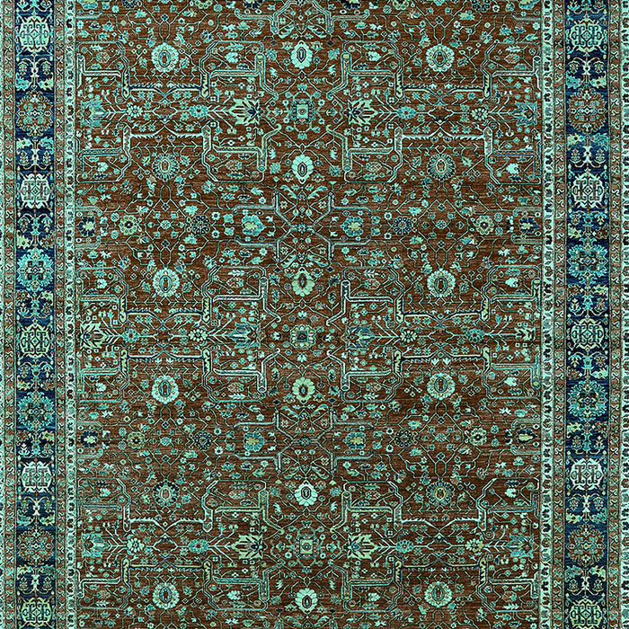 Machine Washable Oriental Turquoise Traditional Area Rugs, wshurb2367turq