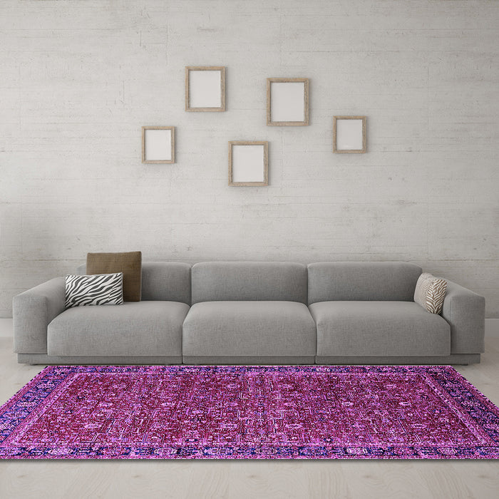 Machine Washable Oriental Purple Traditional Area Rugs in a Living Room, wshurb2367pur
