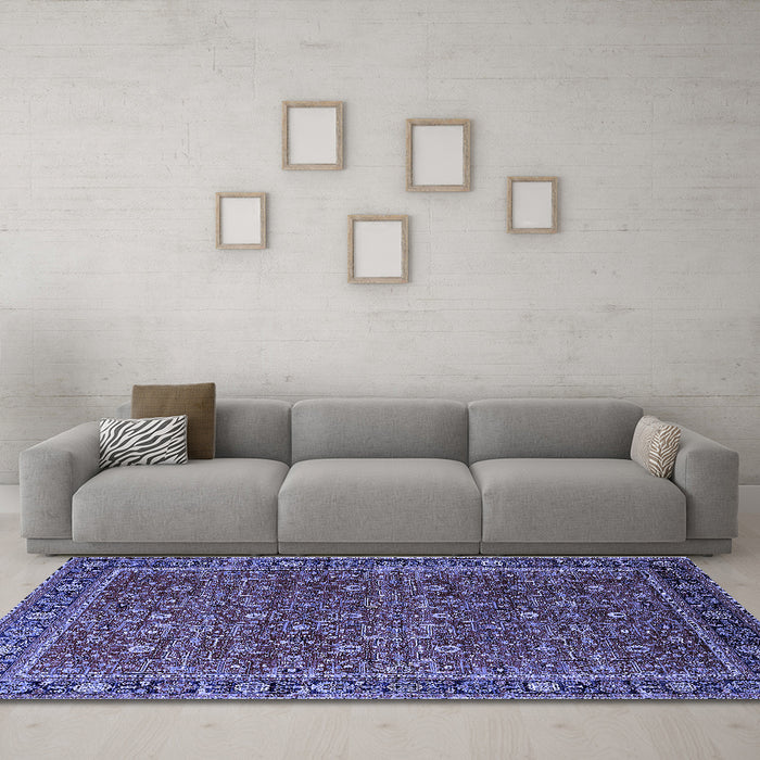 Machine Washable Oriental Blue Traditional Rug in a Living Room, wshurb2367blu