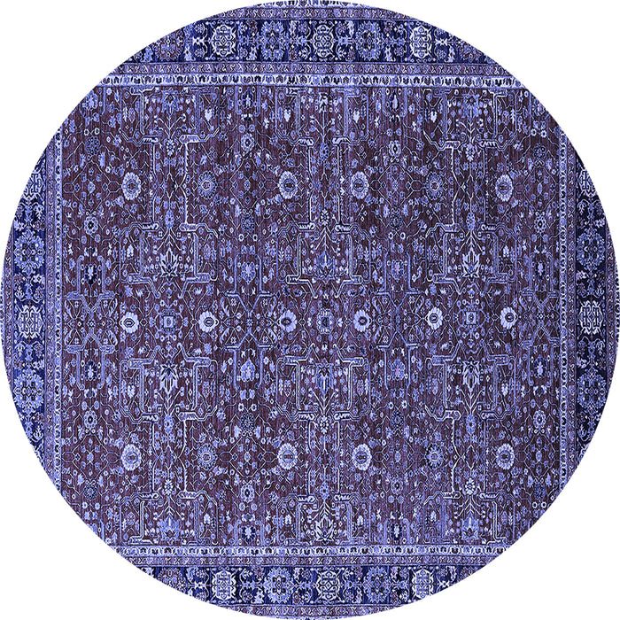 Round Machine Washable Oriental Blue Traditional Rug, wshurb2367blu