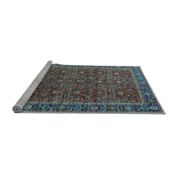 Sideview of Machine Washable Oriental Light Blue Traditional Rug, wshurb2367lblu