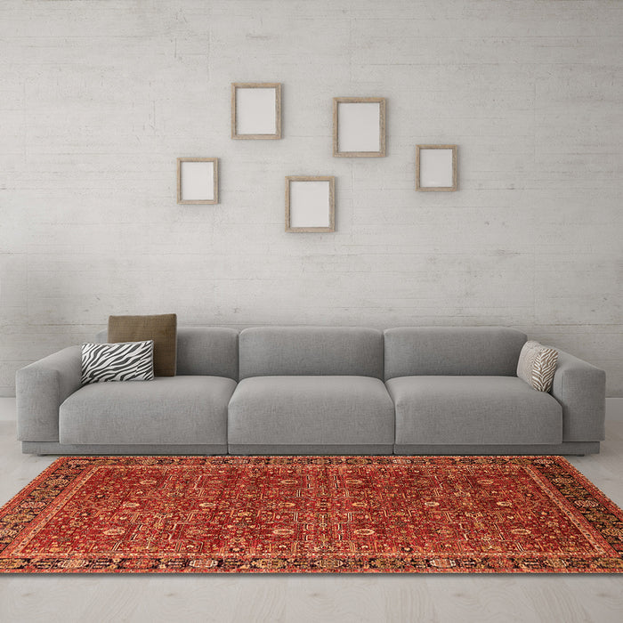 Machine Washable Oriental Orange Traditional Area Rugs in a Living Room, wshurb2367org